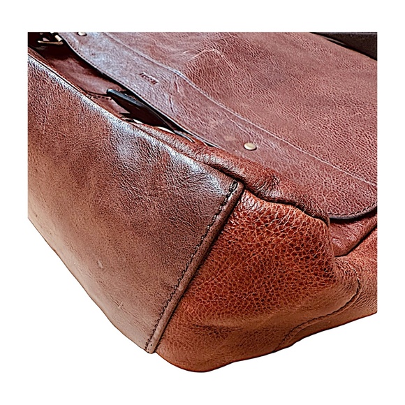 FOSSIL Brown Leather Briefcase Bag Shoulder Crossbody 15”x11”x3.5” Office - Picture 8 of 16